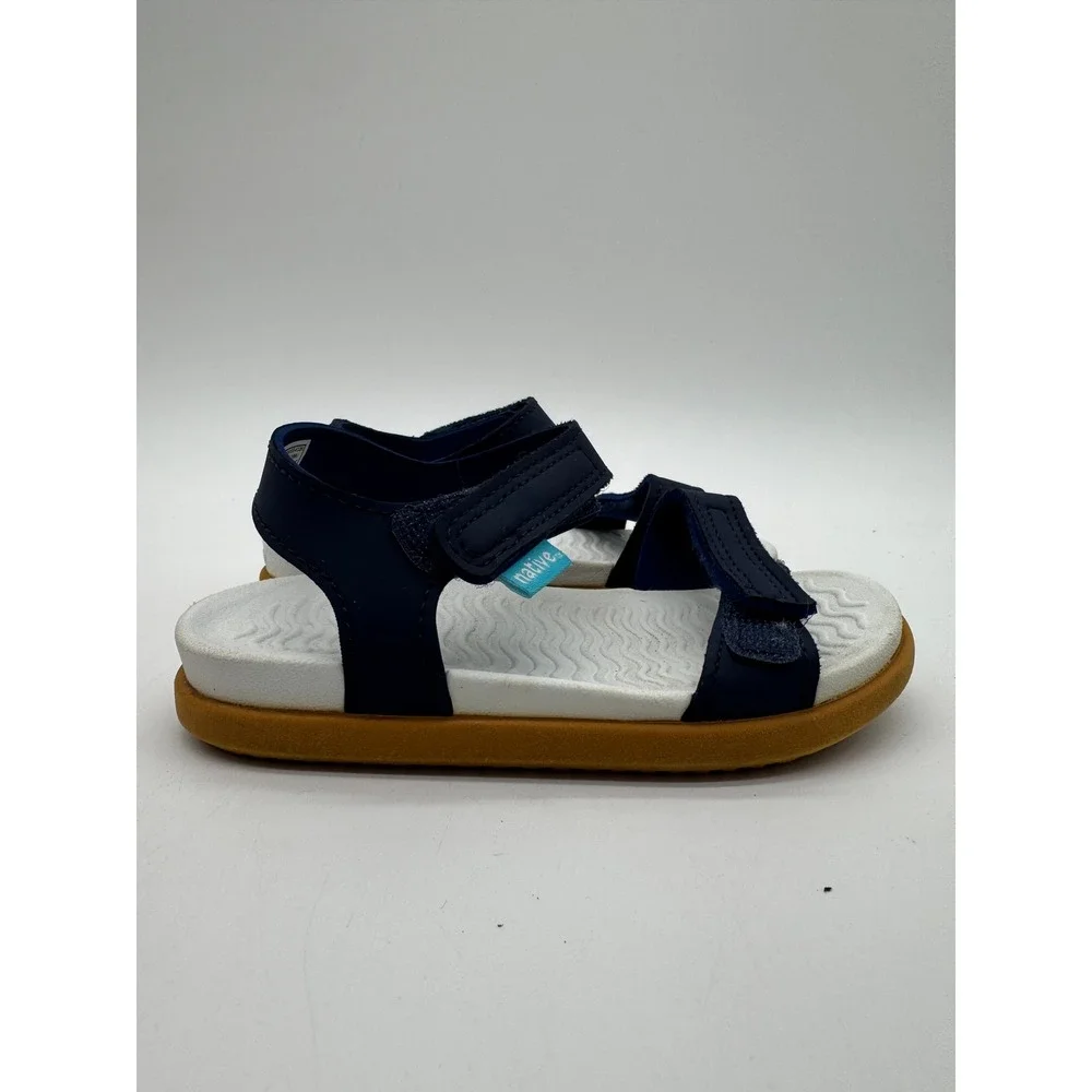 Native Kids Sandals Navy Blue White Tan Adjustable Strap US C8